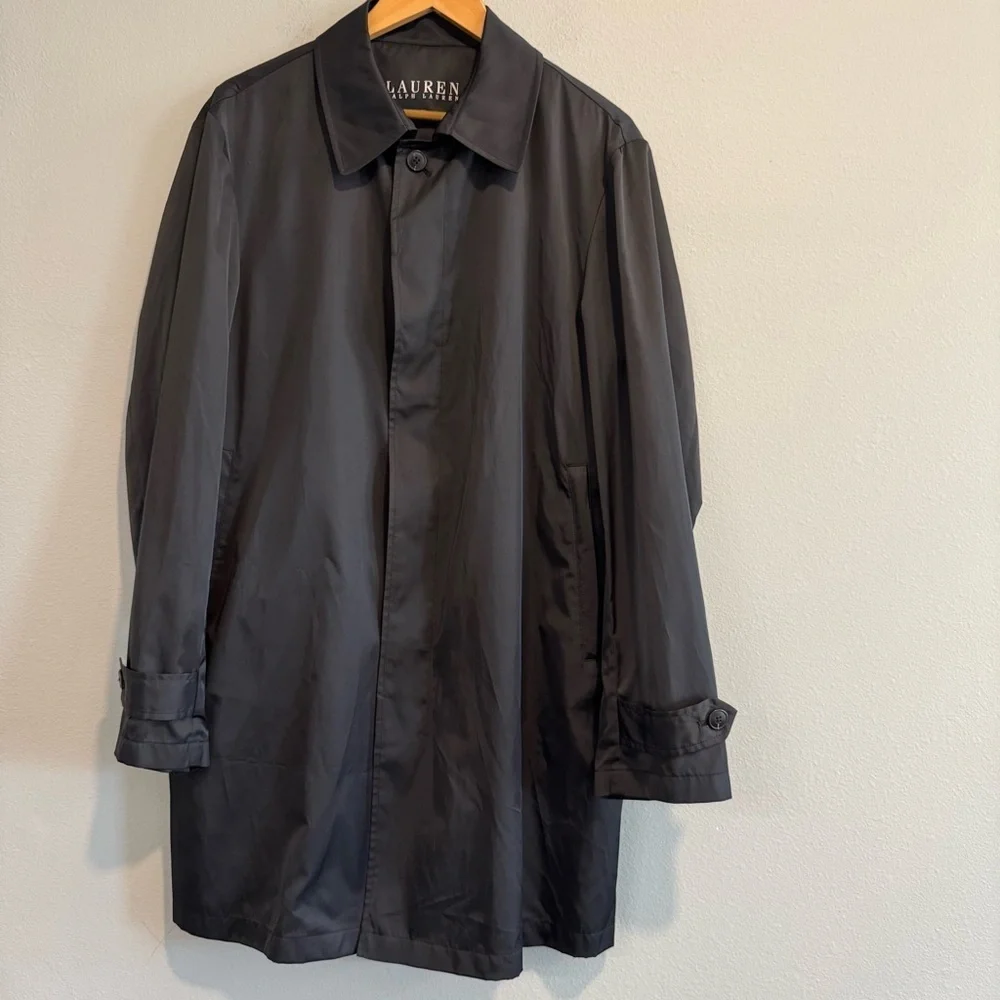 Lauren Ralph Lauren Mens Black Packable Parka Raincoat Button Front Small
